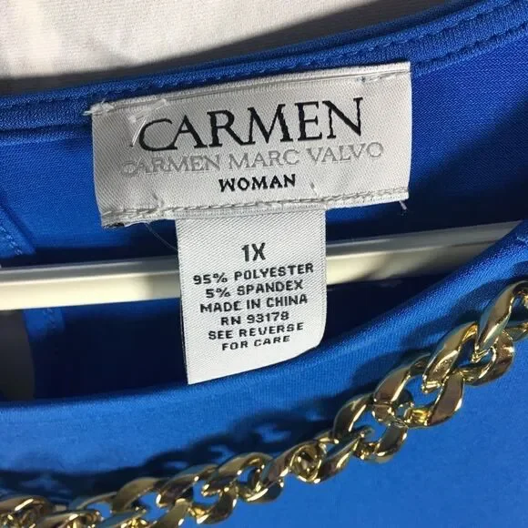 Carmen Marc Valvo Womens Blue Sleeveless Top 1X - Picture 4 of 4